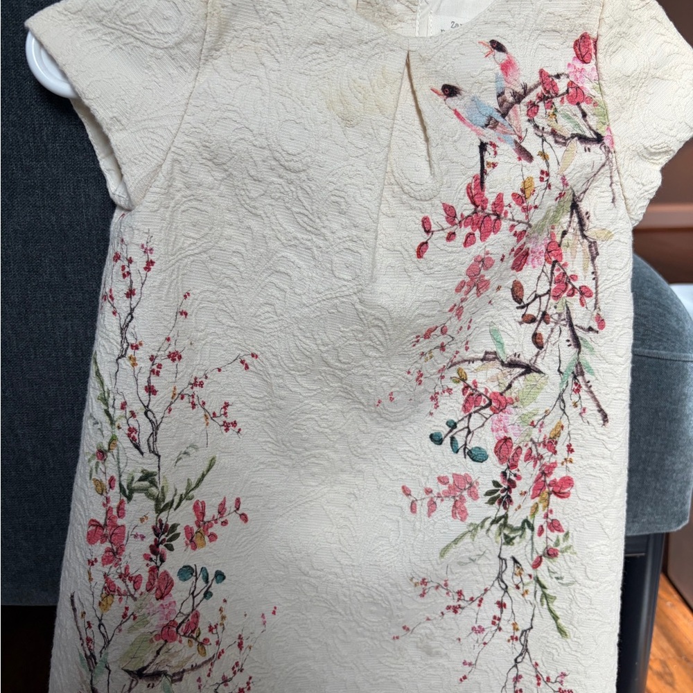 Zara Kids Formal Dress with Floral Design - Cream and Red